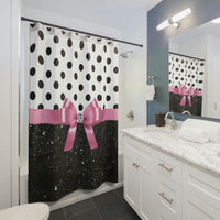 Shower Curtains-Glam Pink Bow-Black Polka Dots-Black Glitter