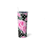 Skinny Tumbler, 20oz-Magenta Pink Floral-White Polka Dots-Black