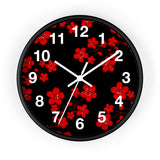 Wall Clock-Red Floral Blossoms-Black