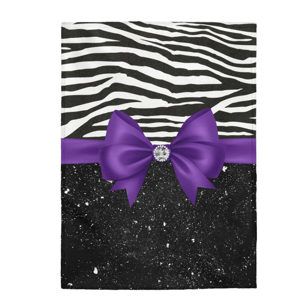 Velveteen Plush Blanket-Glam Purple Bow-Zebra-Black Glitter