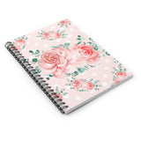 Small Spiral Notebook, 6x8in-Lush Pink Floral-White Polka Dots-Pink