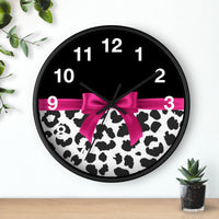 Wall Clock-Glam Passion Pink Bow-Snow Leopard-Black