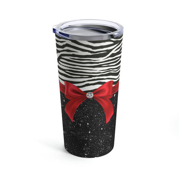 Tumbler 20oz-Glam Red Bow-Zebra-Black Glitter