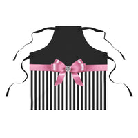 Apron-Glam Pink Bow-Black White Pinstripes-Black