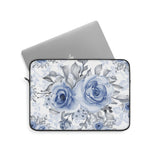 Laptop Sleeve-Stormy Blue-Floral Stencil-White