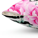 Square Pillow-Magenta Pink-Floral Bash-Black Horizontal Stripes-White