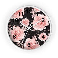 Wall Clock-Pink Rose-Pink Stencil-Black