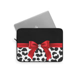 Laptop Sleeve-Glam Red Bow-Snow Leopard-Black