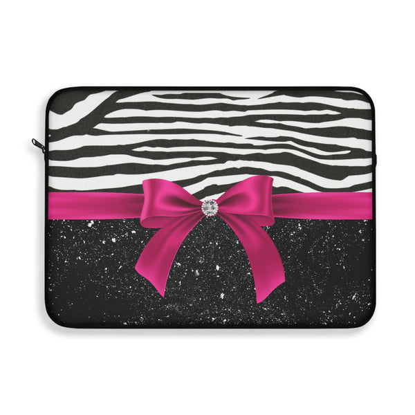 Laptop Sleeve-Glam Passion Pink Bow-Zebra-Black Glitter