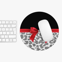 Mouse Pad-Glam Red Bow-Grey Leopard-Black