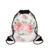 Drawstring Bag-Lush Pink Floral-Pink Horizontal Stripes-White