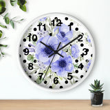 Wall Clock-Soft Blue Floral-Black Polka Dots-White