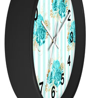 Wall clock-Aqua Blue-Floral Pinstripes