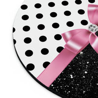 Mouse Pad-Glam Pink Bow-Black Polka Dots-Black Glitter