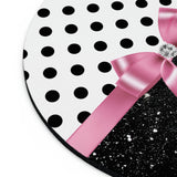 Mouse Pad-Glam Pink Bow-Black Polka Dots-Black Glitter