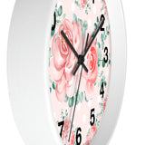 Wall Clock-Lush Pink Floral-White Polka Dots-Pink