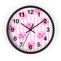 Wall clock-Magenta Pink-Floral Pinstripes