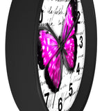 Wall Clock-Magenta Butterfly-Illegible Cursive-10"x10"in