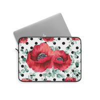 Laptop Sleeve-Rouge Red Floral-Black Polka Dots-White