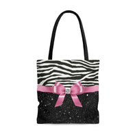 Tote Bag-Glam Pink Bow-Zebra-Black Glitter