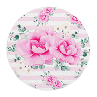 Mouse Pad-Magenta Pink Floral-Pink Horizontal Stripes-White