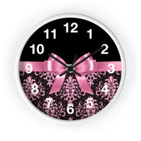 Wall Clock-Glam Pink Bow-Pink Lace-Black