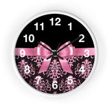 Wall Clock-Glam Pink Bow-Pink Lace-Black