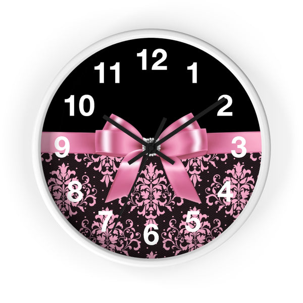Wall Clock-Glam Pink Bow-Pink Lace-Black