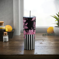 Skinny Tumbler, 20oz-Glam Pink Bow-Pink Black Stencil-Black White Pinstripes