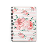 Small Spiral Notebook, 6x8in-Lush Pink Floral-Pink Horizontal Stripes-White