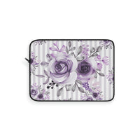 Laptop Sleeve-Soft Purple Floral-Soft Purple Pinstripes-White