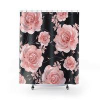 Shower Curtains-Pink Rose-Pink Stencil-Black