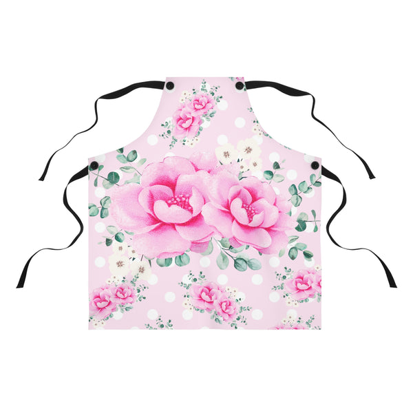 Apron-Magenta Pink Floral-White Polka Dots-Pink