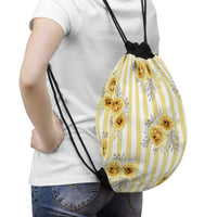 Drawstring Bag-Yellow Floral Pinstripes