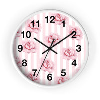 Wall clock-Pink Floral Pinstripes