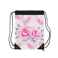 Drawstring Bag-Magenta Pink Floral-White Polka Dots-Pink