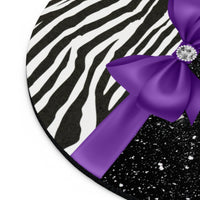 Mouse Pad-Glam Purple Bow-Zebra-Black Glitter