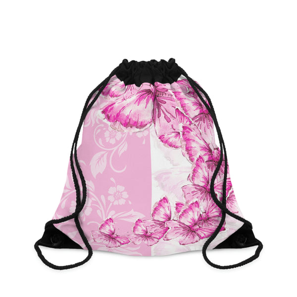 Drawstring Bag-Pink Butterfly Duo-White