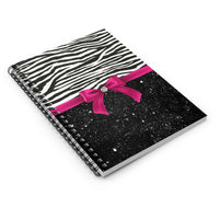 Small Spiral Notebook, 6x8in-Glam Passion Pink Bow-Zebra-Black Glitter