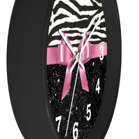 Wall Clock-Glam Pink Bow-Zebra-Black Glitter