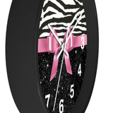 Wall Clock-Glam Pink Bow-Zebra-Black Glitter