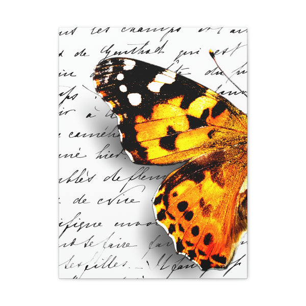 Canvas Art Panel 18"X24"in-Orange Butterfly-Illegible Cursive-Left Wing