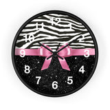 Wall Clock-Glam Pink Bow-Zebra-Black Glitter