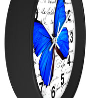 Wall Clock-Royal Blue Butterfly-Illegible Cursive-10"x10"in