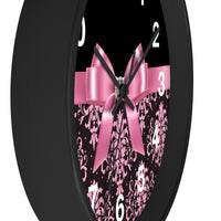 Wall Clock-Glam Pink Bow-Pink Lace-Black