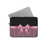 Laptop Sleeve-Glam Pink Bow-Pink Black Pinstripes-Black