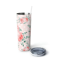 Skinny Tumbler, 20oz-Lush Pink Floral-White Polka Dots-Pink