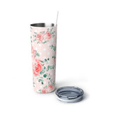 Skinny Tumbler, 20oz-Lush Pink Floral-White Polka Dots-Pink