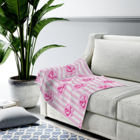 Velveteen Plush Blanket-Magenta Pink-Floral Pinstripes
