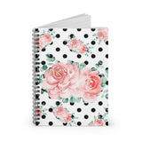 Small Spiral Notebook, 6x8in-Lush Pink Floral-Black Polka Dots-White